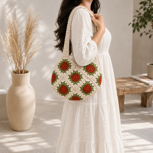 Beige Bloom Crochet Bag