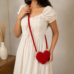 Red Heart Macrame Sling Bag