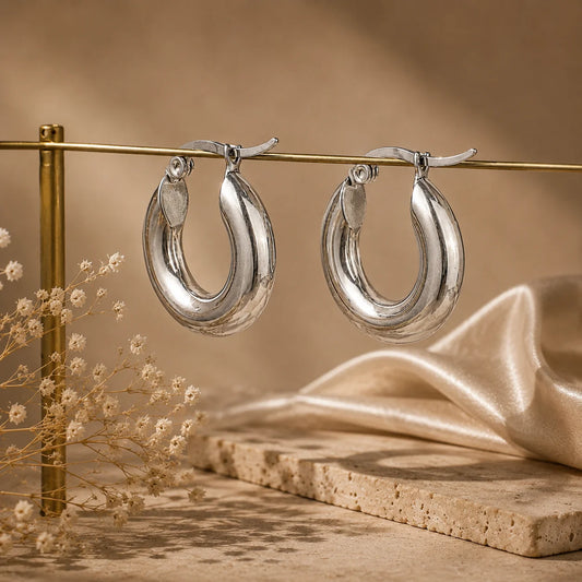 Chunky Silver Hoop Earrings - Silver 925