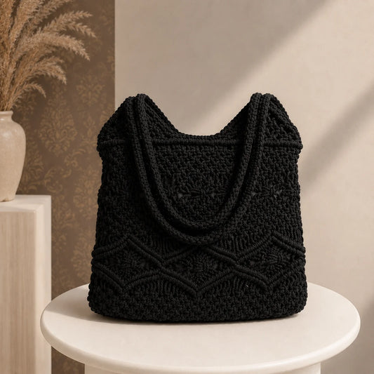 Black Macrame Tote Bag