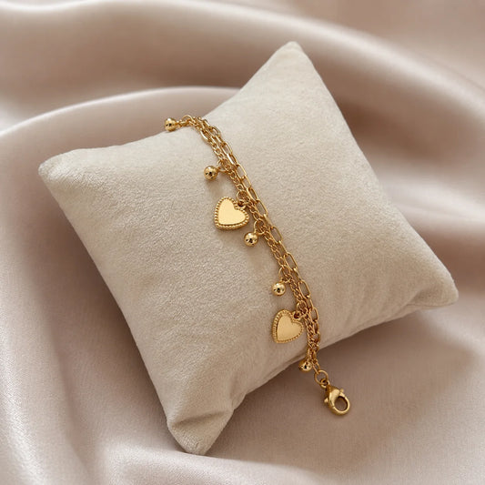 Double Layer Heart Charm Bracelet