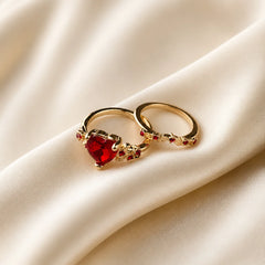Red Crystal Heart Rings Set