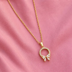 Crystal Bow Circle Pendant Necklace - 18K Gold Plated