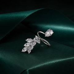 Silver Crystal Leaf Wrap Ring