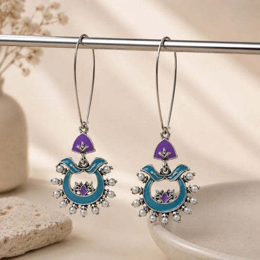 Fusion Enamel Pearl Dangle Hook  Earrings