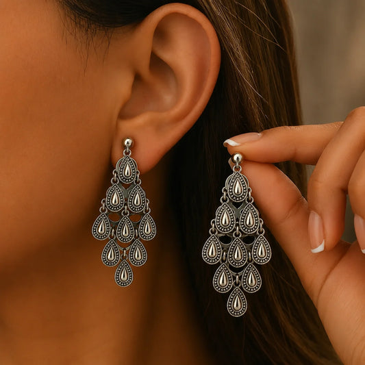Antique Silver Teardrop Chandelier Earrings