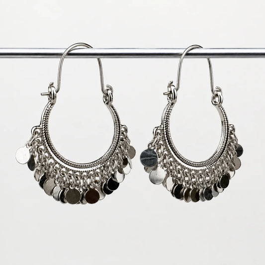 Silver Plated Coin Hoop Earrings