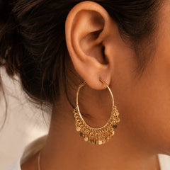 Gold Coin Fringe Earrings