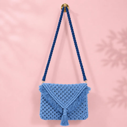Powder Blue Boho Macrame Sling Bag