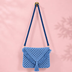 Powder Blue Boho Macrame Sling Bag