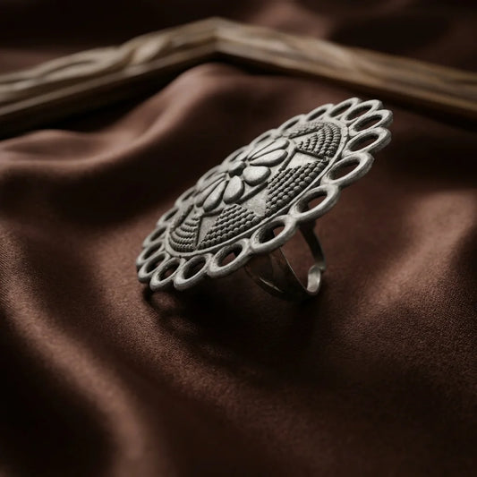 Black Oxidised Floral Medallion Rings