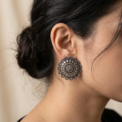 Black Oxidised Sunburst Stud Earrings