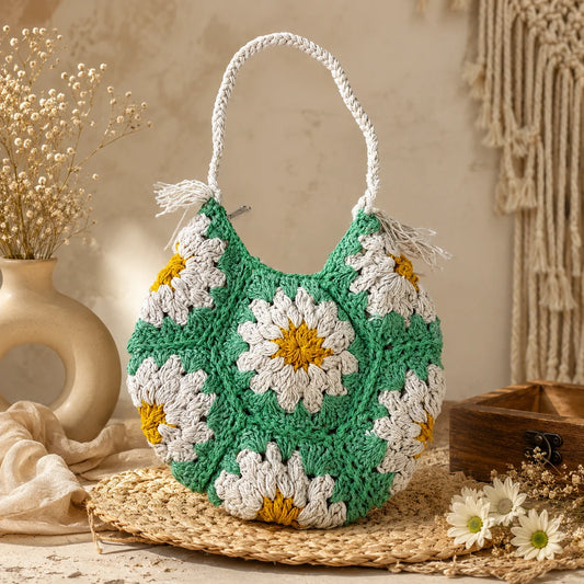 Olive Floral Small Crochet Hand Bag