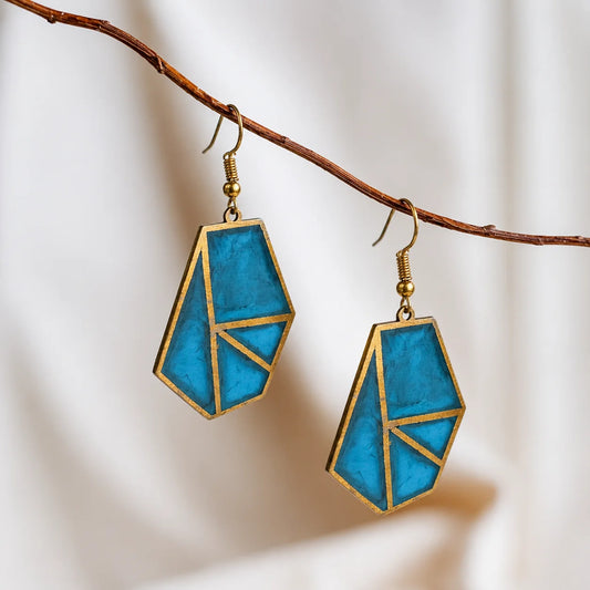 Brass Geometric Turquoise Dangle Earrings