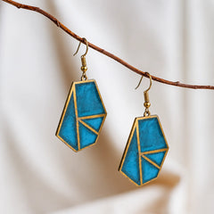 Brass Geometric Turquoise Dangle Earrings