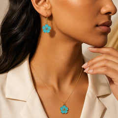 Turquoise Flower Necklace & Earrings Set