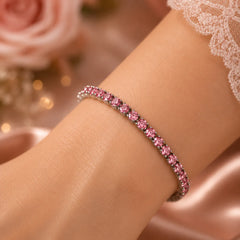 Silver Pink Stone Chain Bracelet - Silver 925