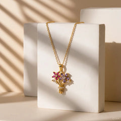 Floral Bouquet Pendant Necklace - 18K Gold Plated