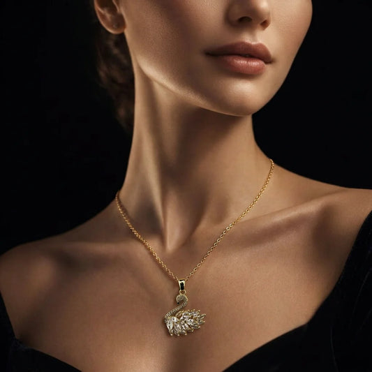 Swan Pendant Necklace - 18K Gold Plated