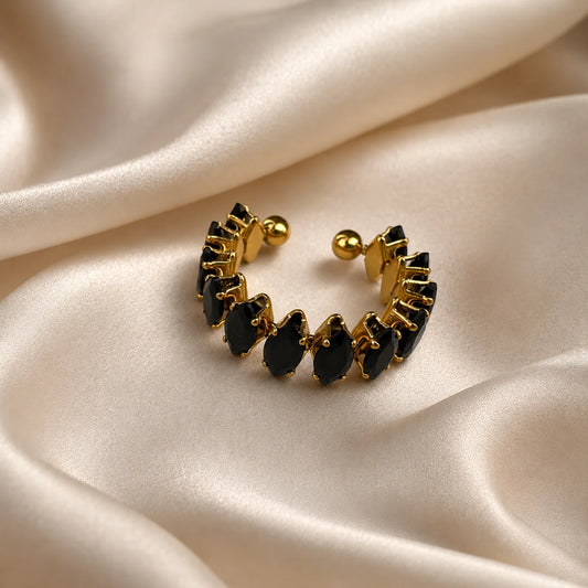 Midnight Crystal Cuff Ring - 18K Gold Plated
