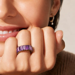 Amethyst Sparkle Band Ring - 18K Gold Plated