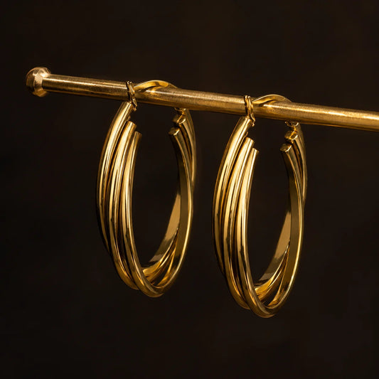 Double Layer Oval Hoops - 18K Gold Plated
