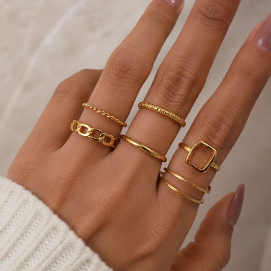 Gold Textured Minimal Ring Combo