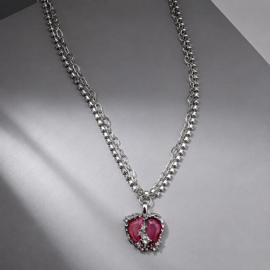 Pink Heart Layered Chain Necklace