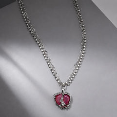 Pink Heart Layered Chain Necklace