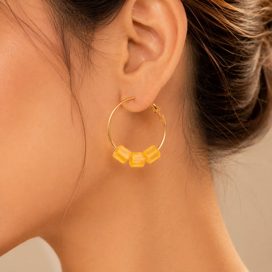 Circular Beaded Square Hoop Earrings