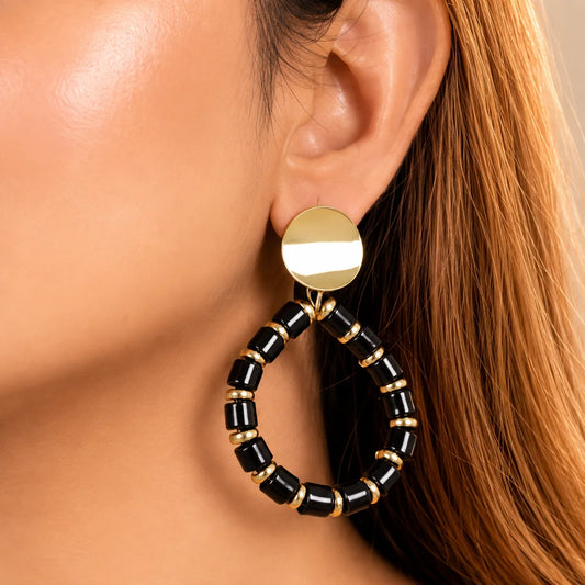 Glazed Golden Black Drop Earrings