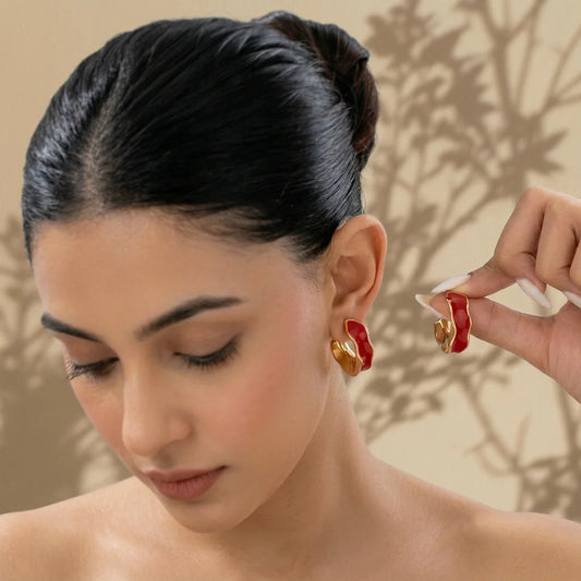 Golden Red Wavy Hoops