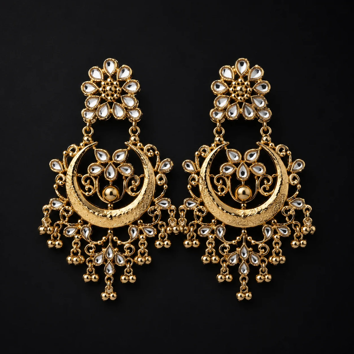 Crescent Chandelier Kundan Earrings
