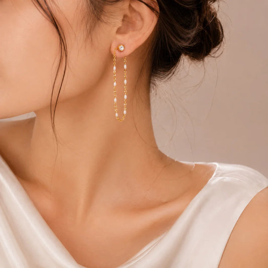 Golden Chain White Drop Earring