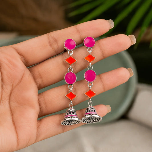 Bright Dual Coloured Geometric Dangling Earrings