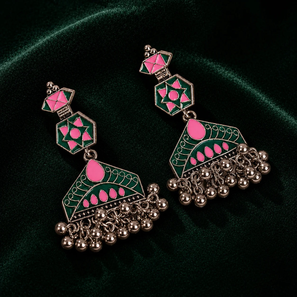 Bright Geometric Dual Coloured Dangle Earrings