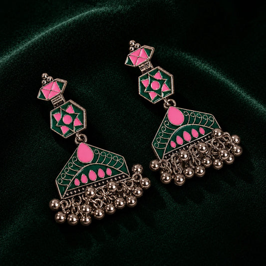 Bright Geometric Dual Coloured Dangle Earrings