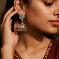 Intricate Oxidised Round Top Jhumka Earrings