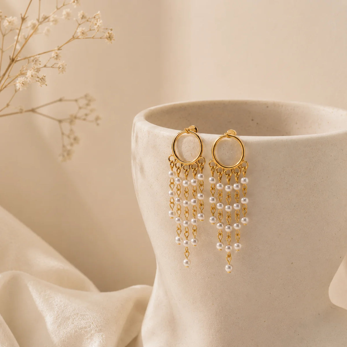 Cascading Pearl Dangle Earrings