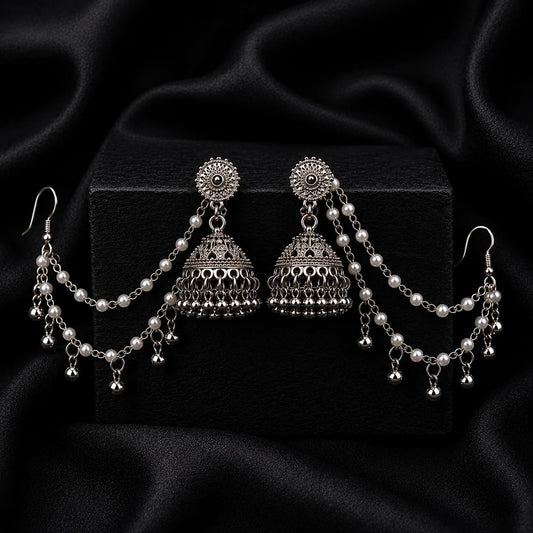 Silver Layered Hair Chain Earrings