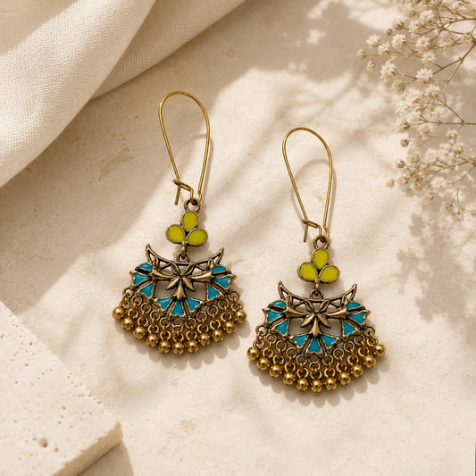 Turquoise Petal Enamel Earrings