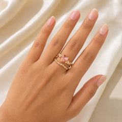 Pink Crystal Heart Rings Set