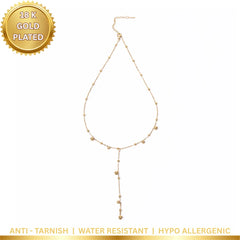 Golden Beaded Lariat Necklace - 18K Gold Plated