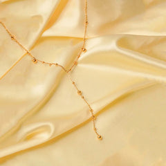 Golden Beaded Lariat Necklace - 18K Gold Plated