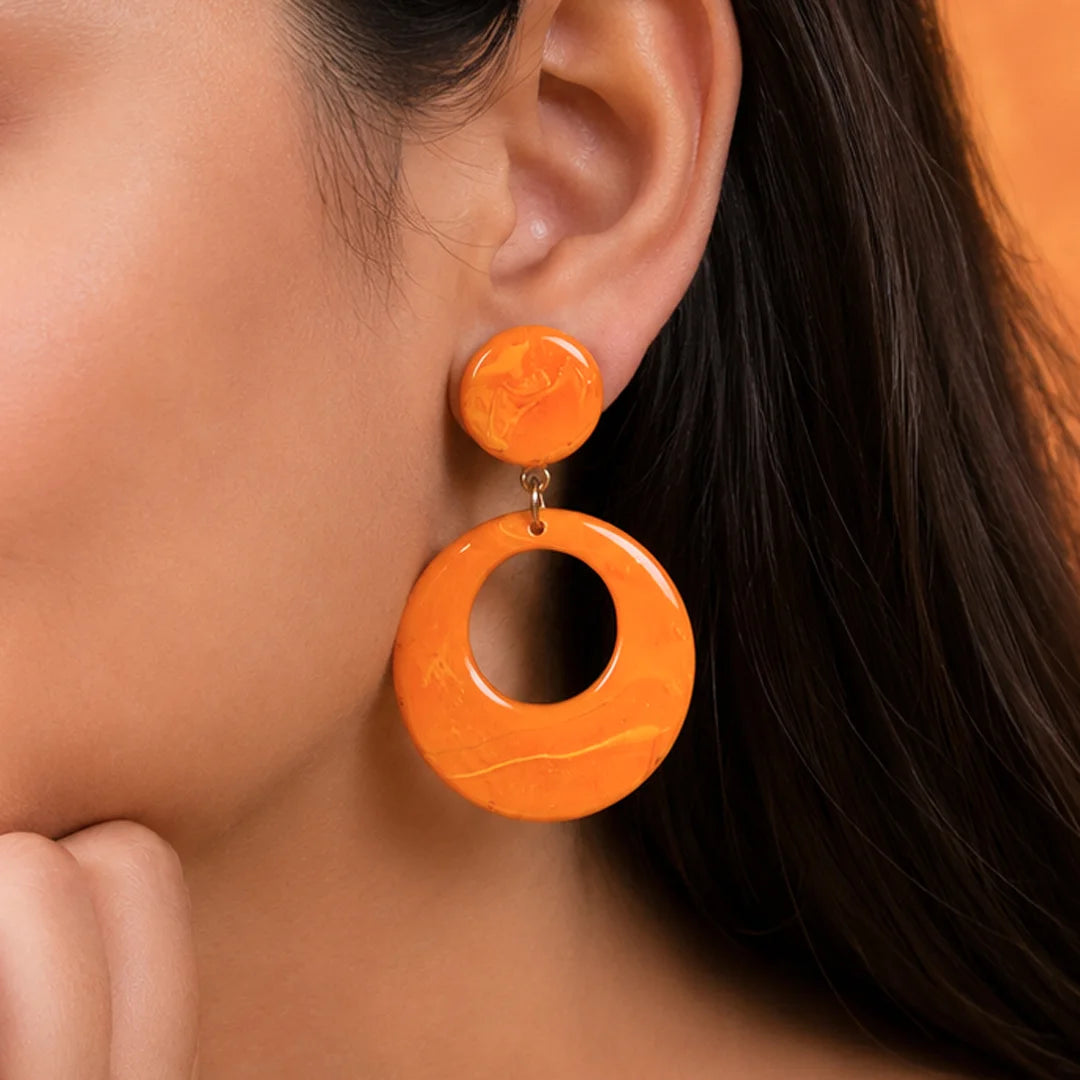 Ochre Yellow Resin Dangle Earrings