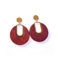 Wooden Round Golden Top Drop Earrings