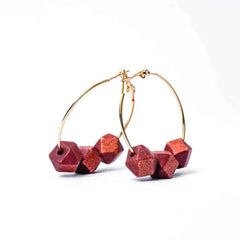 Hexagonal Wooden Cube Hoop Earrings