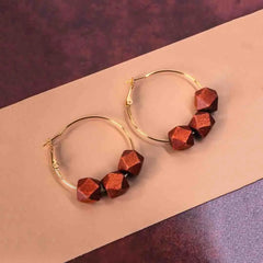 Hexagonal Wooden Cube Hoop Earrings