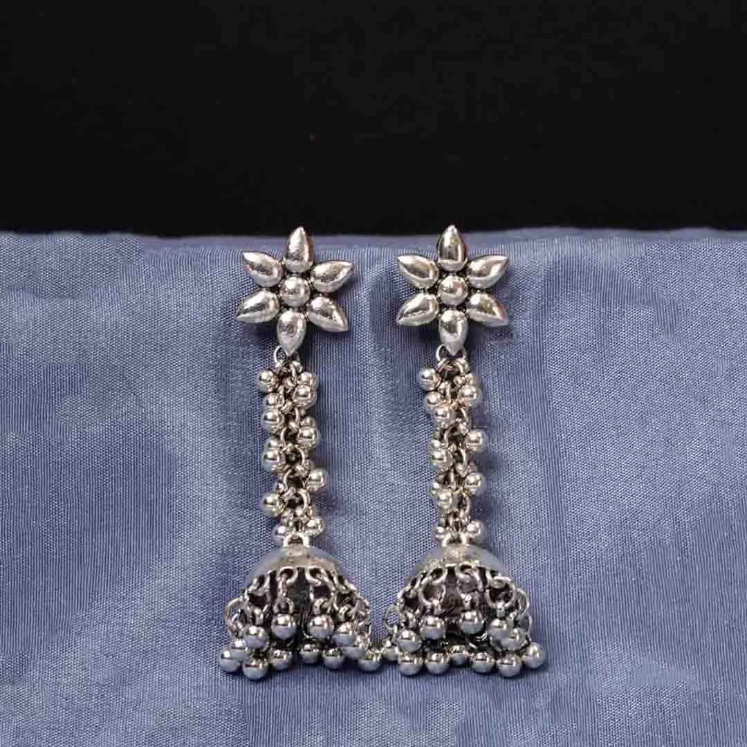 Flower Top Dome Shaped Dangling Jhumka