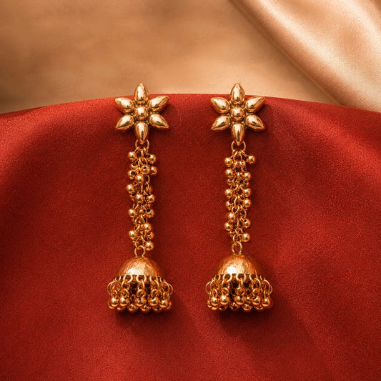 Flower Top Dome Shaped Dangling Jhumka